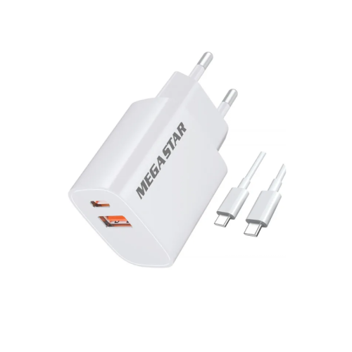 Cargador Mega Star USB-A y USB-C c/ Cable